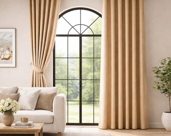Extra Wide Blackout Linen Curtains, 36 Colors, Custom Extra Wide Lined Drapes for Living Room & Bedroom, Free Tiebacks Included