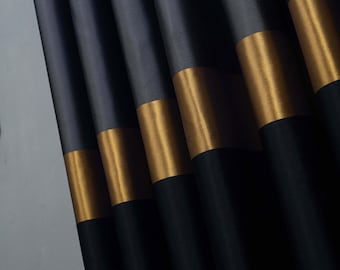 Elegant Black, Gray, and Gold Velvet Curtain Panel - Modern Grommet Drapes for Living Room & Bedroom Decor, Luxurious Stripe Design. 6 color