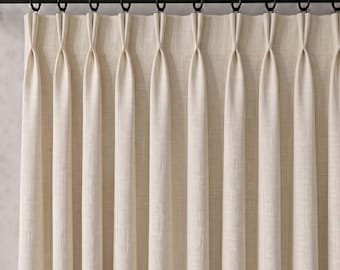Triple Pinch Pleat Blackout Curtains, Extra Wide Linen Drapes, Custom Floor to Ceiling Curtains, Made to Measure, 36 Colors