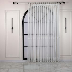 Triple Pinch Pleated Silver Striped Sheer Curtains – Custom Extra Wide & Long Voile Drapes for Living Room, Bedroom -Dining Room Windows