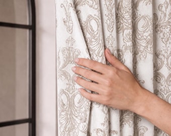 Damask Grommet Curtains, Custom Extra Wide Drapes, Rod Pocket Back Tab, 6 Colors, Free Tiebacks