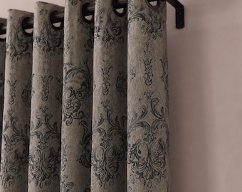 Damask Curtains, Grommet Rod Pocket Drapes, Custom Patterned Curtains, Extra Wide, 6 Colors, Free Tieback