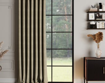 Extra Wide Linen Look Blackout Curtains, Self Lined Drapes for Living Room& Bedroom, Light Blocking Fabric Panels, 25 Color Options