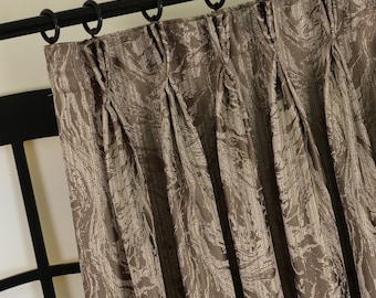 Luxury Velvet Jacquard Curtains -Triple Pinch Pleat Drapes,Textured Fabric,Custom Extra Long Window Panels, 7 Colors for Living Room-Bedroom