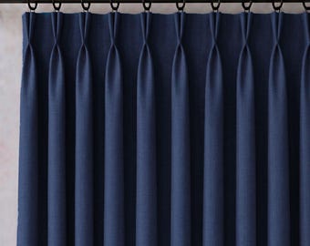French Pleat Blackout Curtains, Luxury Linen Drapes, Custom Window Treatment, Made to Measure, Extra Wide, 36 Colors, Free Tiebacks