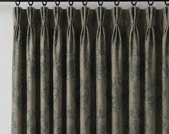 Patterned Pinch Pleat Curtains, Custom Linen Drapes, Traditional Window Treatment, Extra Wide, Made to Measure, 6 Colors