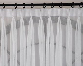 Custom Size Linen Sheer Curtains, Extra Wide Triple Pinch Pleated Voile Drapes for Living Room & Bedroom, Light Filtering Panels