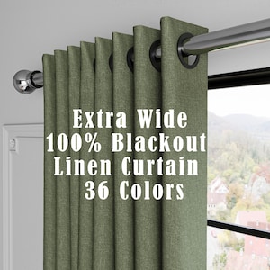 Custom Blackout Linen Curtains | 36 Colors | Full Lined | Grommet, Rod Pocket, Back Tab, Hook | Made to Measure Drapes for All Rooms