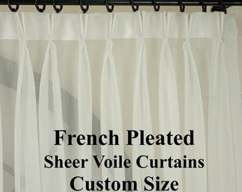 French Pleated Sheer Voile Curtains, Custom Size Sheer Drapes, Extra Long & Wide Panels for Living Room,Bedroom, Rod Ring Compatible Curtain