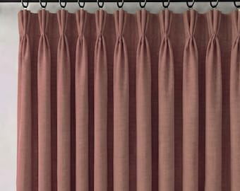 Triple Pinch Pleat Curtains, Blackout Linen Drapes, Custom Size Window Curtains, Extra Wide Panels, 36 Colors, Free Tiebacks