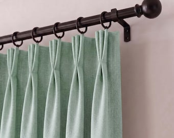 Triple Pinch Pleat Blackout Curtains, Custom Linen Drapes, Pleated Window Treatment, Extra Wide, Made to Measure, 36 Colors