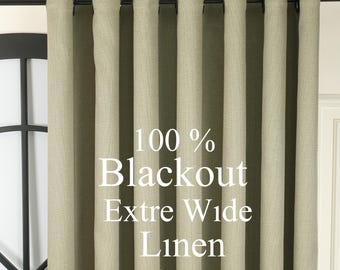 Custom Size Linen Blackout Curtains, 25 Colors, Extra Wide Self Lined 100% Blackout Drapes for Bedroom & Living Room