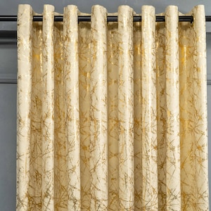 Cream and Gold Velvet Curtains | Custom Pleated Drapes for Living Room, Bedroom | Luxury Window Panels in 16 Colors