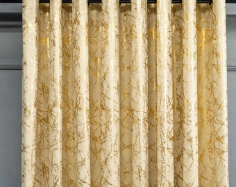 Cream and Gold Velvet Curtains | Custom Pleated Drapes for Living Room, Bedroom | Luxury Window Panels in 16 Colors