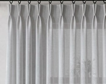 French Pleat Linen Sheer Curtains, Double Pinch Pleat Drapes, Extra Wide Custom Curtain, Ivory Beige Gray Sheer Window Panels