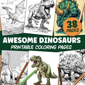 Awesome Dinosaur Coloring Pages, Printable Coloring Book, Printable Digital Coloring,Printable Pdf, Coloring Pages For Adults, Kids, Toddler