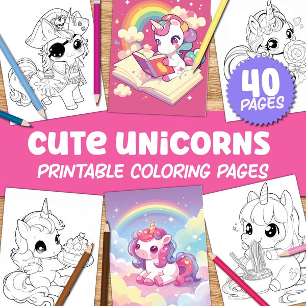 Cute Unicorn Coloring Pages for Kids Kawaii, Unicorn Coloring Pages Printable, Unicorn Coloring Pages for Girls, Easy Coloring