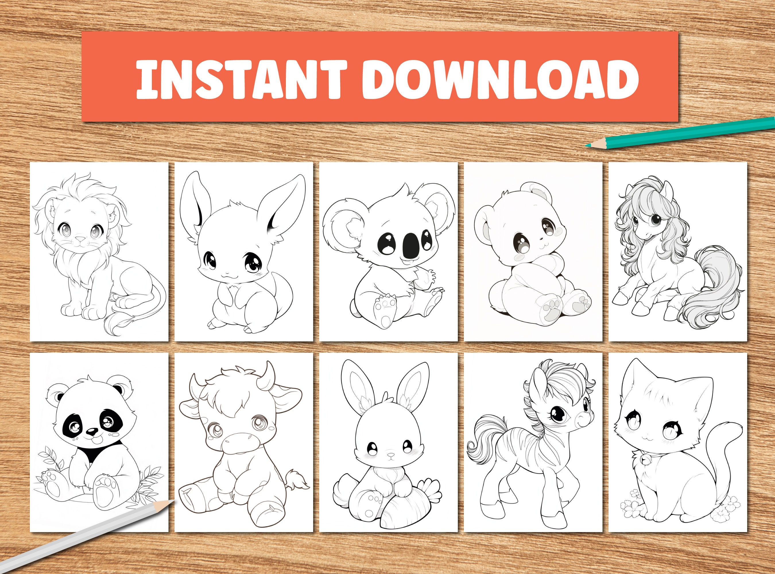 Cute Anime Animals Coloring Book: Printable Kids Coloring Pages, Super ...