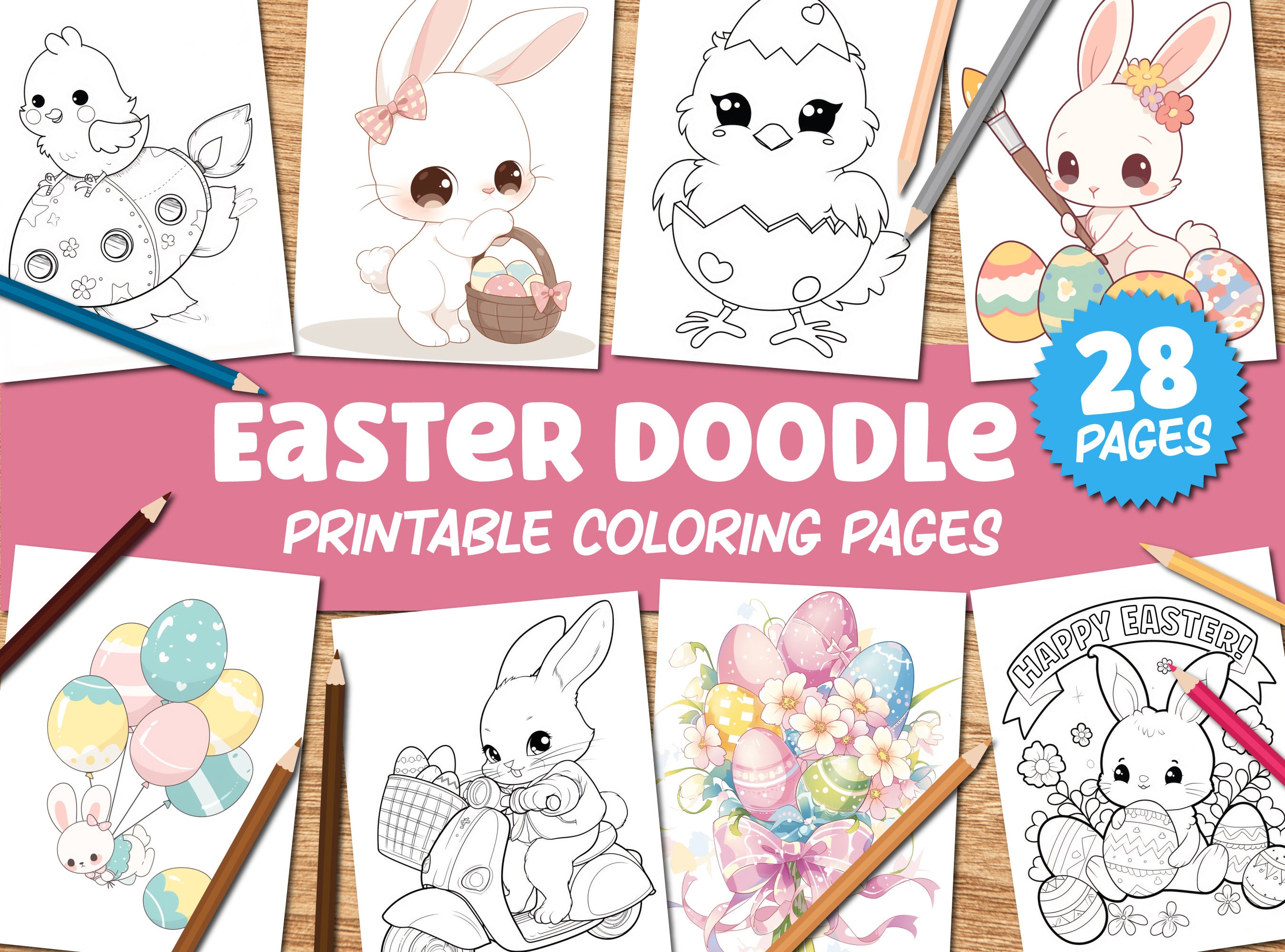 Easter Doodle Coloring Page for Kids, Easter Coloring, Easter Doodle ...