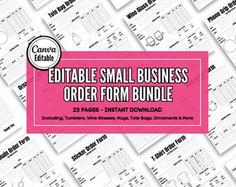 Editable Order Forms Bundle, Tshirt, Tumbler, Mugs, Invoice Template, Editable Canva Template, Printable Small Business Forms