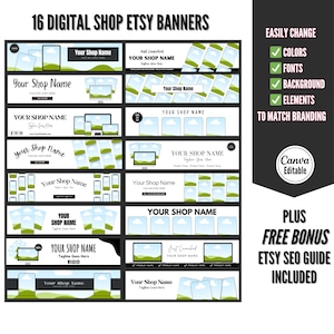 Etsy Digital Shop Banner Templates Bundle, Customizable Branding Kit, Canva Templates, Etsy Shop Kit