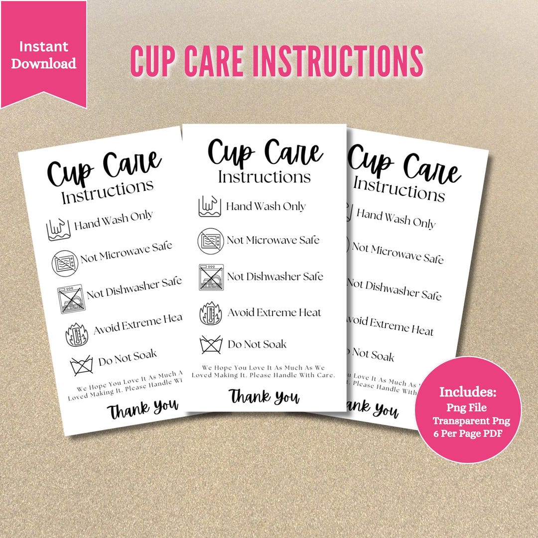 Cup Care Card Template, Tumbler Cup Care Cards, Printable Tumbler Care ...