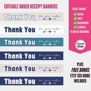 Editable Etsy Shop Order Receipt Banner, Etsy Templates Bundle, Customizable Branding Kit, Canva Templates, Etsy Shop Kit