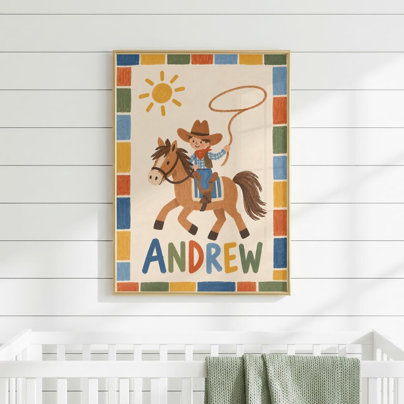 Personalized Cowboy Nursery Print, Custom Colorful Western Toddler Wall ...