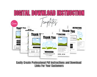 Digital Instruction Template, Digital Etsy Shop Tool, Downloadable Product Link, Etsy Download Selling Template, Canva Editable Mockup