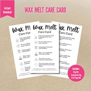 Wax Melt Care Instructions Card, Candle Burner Packaging Insert, Wax Melt Care Card Template Printable