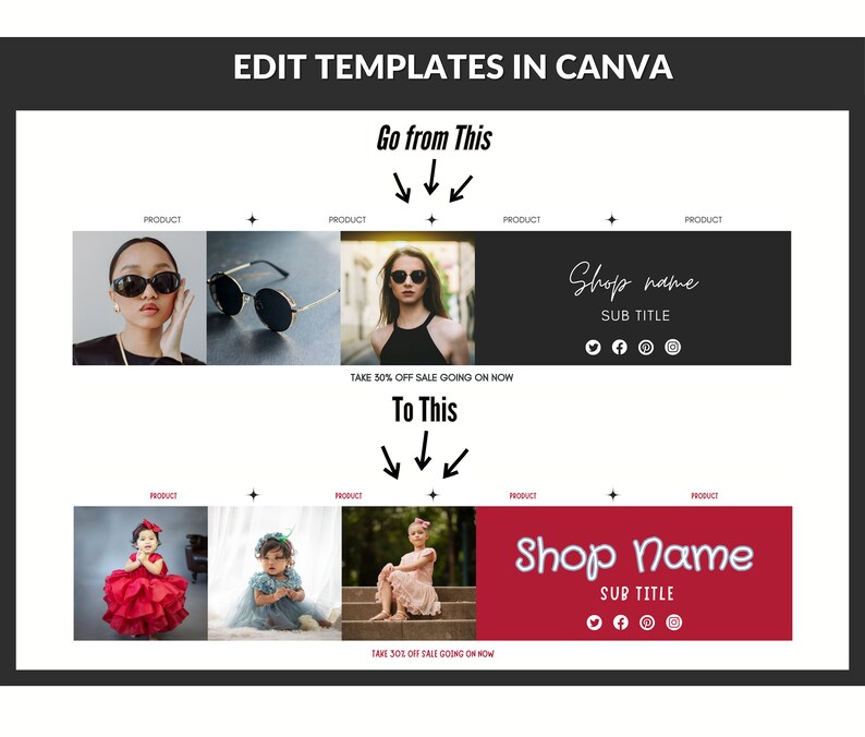 Etsy Shop Banner Templates Bundle, Customizable Branding Kit, Banner