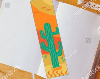 6 Color Cross Stitch Bookmark Pattern- Cactus- Orange and Green