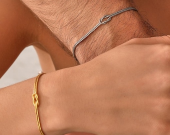 Sterling Silver Knot Bracelet With Snake Chain, Charm Bracelet, Couples Bracelet, Dainty Gold Bracelet, Bestfriend bracelet, Knot Bracelet