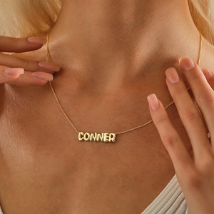 Collar con nombre de burbuja de 14 k, letras 3D de oro real de 14 k, regalo para ella, regalo para, regalos de Navidad, regalo del día de la madre, regalo para mamá, regalo para la abuela