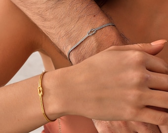 Pulsera Love Knot, Pulsera para parejas de plata de ley, Pulsera a juego para novio y novia, Pulsera Infinity Robe Knot, Amor