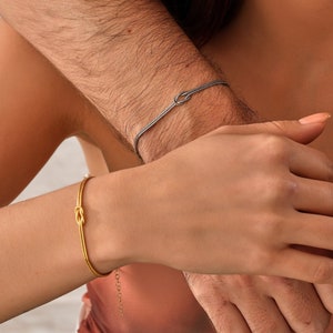 Love Knot Bracelet , Couples Bracelet Sterling Silver , Matching Bracelet for boyfriend and girlfriend , Infinity Robe Knot Bracelet , Love