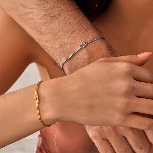 Knot Bracelet Couple Set,Symbol of Love and Unity Bracelet, Knot Necklace,Matching Knot Bracelets for Couples,Knot Set Necklace and Bracelet