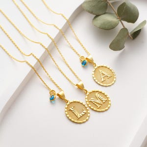 14K Gold Initial Letter Necklace, Medal Gold Initial Letter Pendant Necklace, Square Alphabet Rectangle Medallion Pendant, Christmas Gift