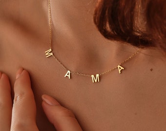 Collar de nombre personalizado, collar inicial, collar de letras, collar personalizado, regalo para mamá, letras pequeñas, collar de letras chapadas en 14K