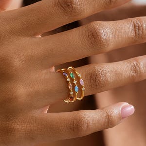 Gold Marquise Birthstone Band / Alternating Marquise & Round Gemstone Ring for Women / Personalized Birthday Gift Rings,marquise ring