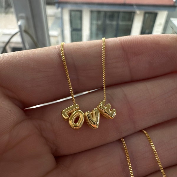 3D Letter Necklace , Bubble Name Necklace ,Personalized Jewelry , Sterling Silver Necklace , Gift for Christmas , 14K Gold Letter Necklace