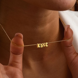 Collar con letras 3D, collar con nombre de burbuja, joyería personalizada, collar con nombre personalizado, collar con letras de oro de 14 quilates, regalo de Navidad