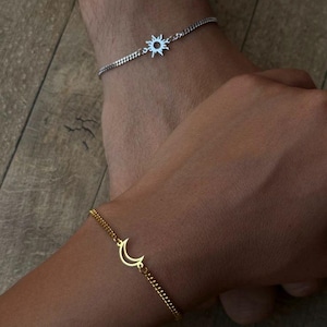 Couples Bracelet Set, Matching Bracelets,Crescent Moon Bracelet,Dainty Sun Bracelet,Sun Bracelet, Sunshine Bracelet, , Best friend bracelet,