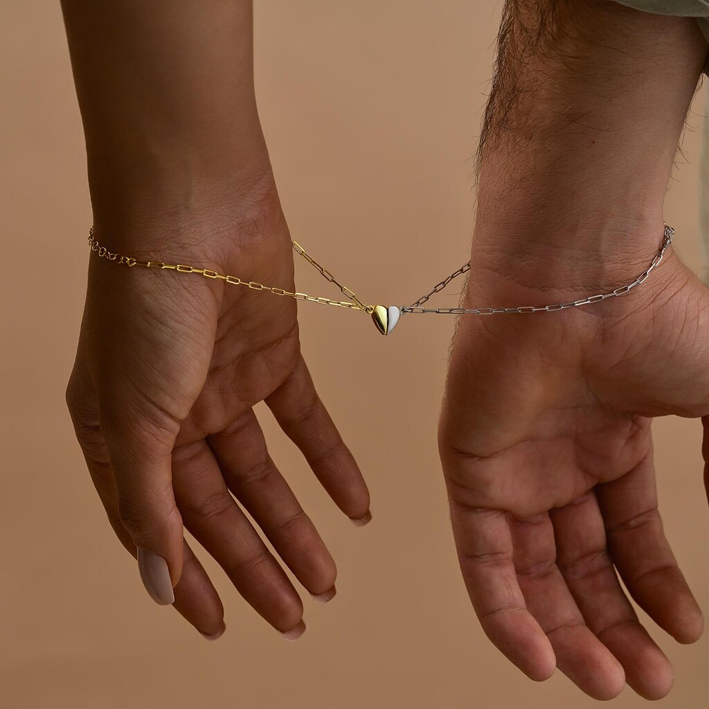 Set Di 2 Braccialetti Magnetici Personalizzabili Per Coppie, Con Ciondolo A Cuore Che Si Attrae, Idea Regalo Per Anniversario E Fidanzati, Rame Antiossidante