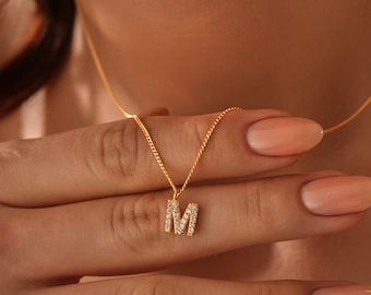 Aangepaste sierlijke pave initialen ketting goud, effenen brief ketting, kerstcadeaus, hart ster Infinity ketting, vrouw cadeau, sierlijke gift