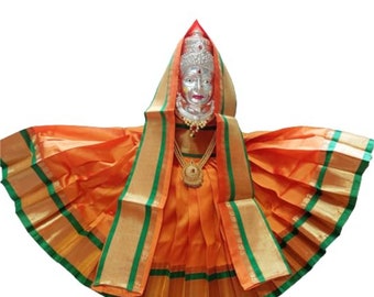 Arancione Varalakshmi Kalasam/Kalash Saree, Saree di seta della dea Navaratri, Mata Rani, Devi, Durga, Maa Laxmi Poshak, Margashirsha Devi Saree