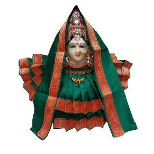 Divine Green & Orange Double Layer Silk Saree for Varalakshmi Idol, TraditionalDevi Alankaram Set for Pooja, Devi Dress, Varalakshmi Alanka