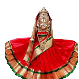 Red Varalakshmi Kalasam/Kalash Saree, Navaratri Goddess Silk Saree , Mata Rani, Devi, Durga, Maa Laxmi Poshak, Margashirsha Devi Saree