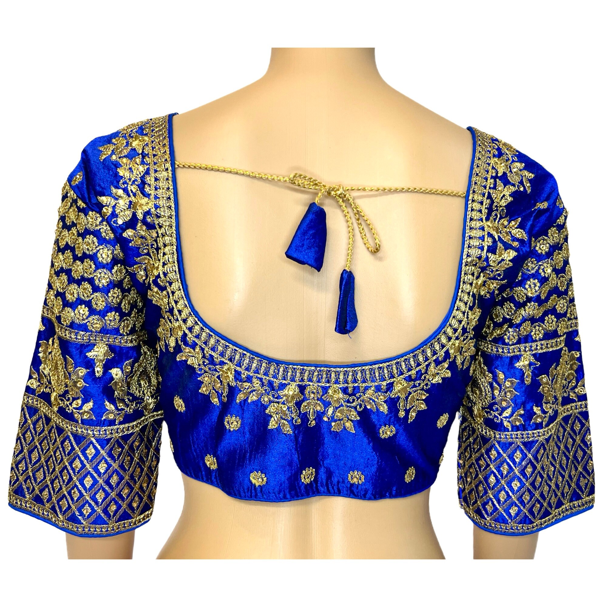 Blue Color Gold Embroidered Readymade Blouse, Padded Blouse, Designer ...