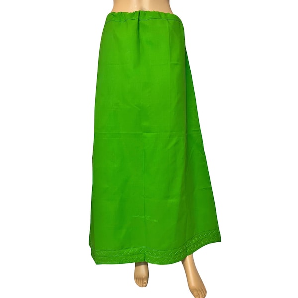 Dark Lime Green Color Petticoat/Inner Skirts/Saya for Saree, Cotton Underskirt, Lining Skirt, Comfortable to wear , Readymade Petticoat